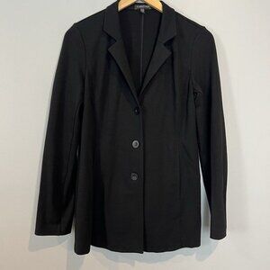 Eileen Fisher Black 3 Button Jacket Blazer Size XS Viscose Blend Stretch Ponte